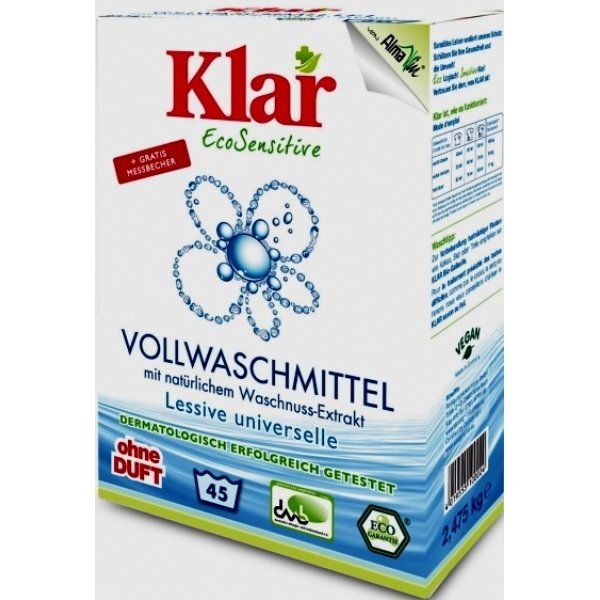 Klar/ Универсальный порошок для стирки с экстрактом Мыльного ореха, 2,475 кг.