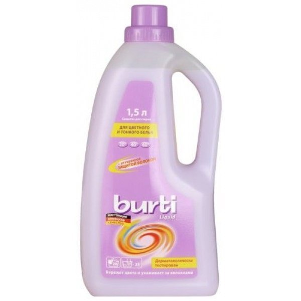 BURTI/ Средство синтетическое жидкое для цветного и тонкого белья Burti Liquid, 1,5 л.
