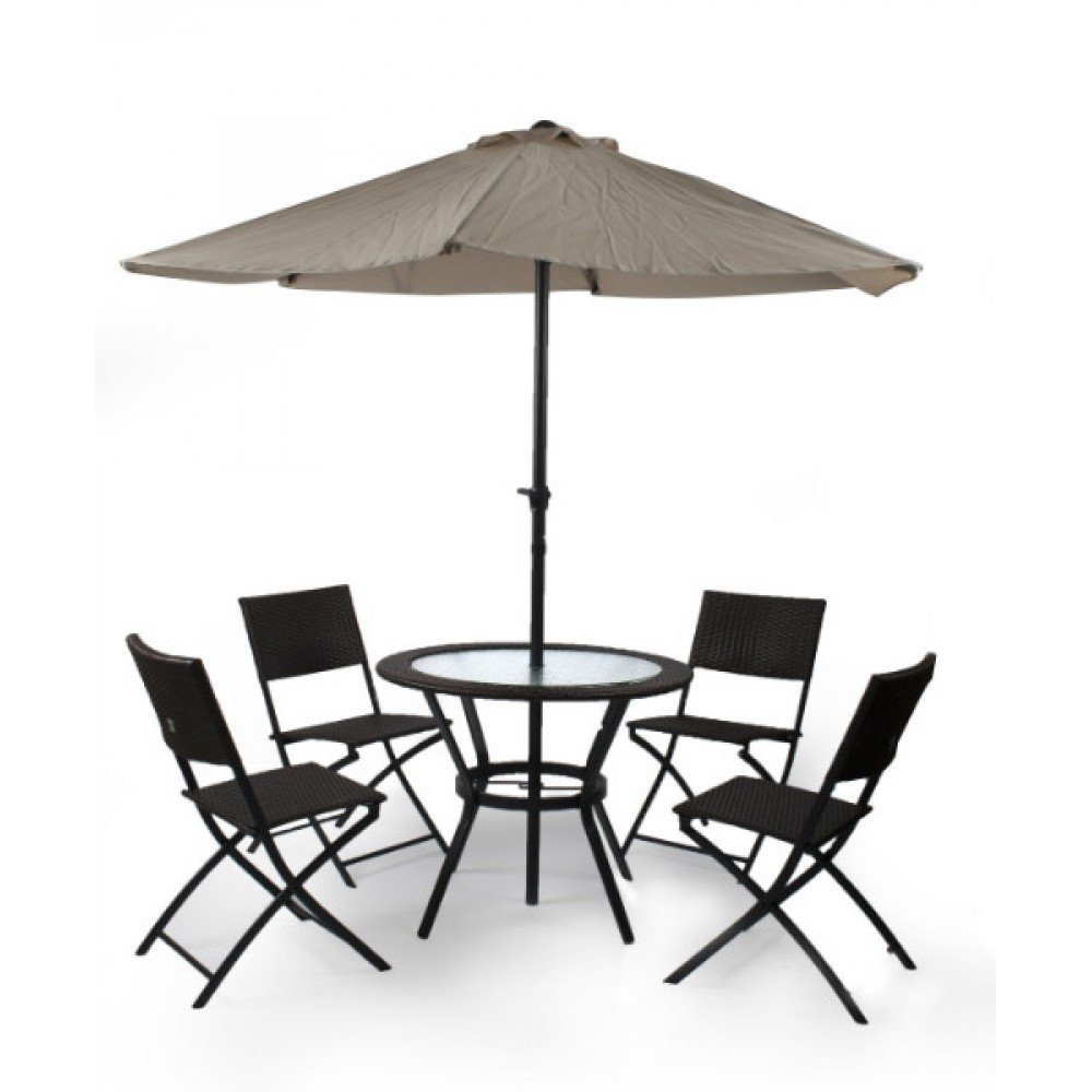Комплект мебели (коричневый) со складным (бежевым) зонтом TJF-R407-BN