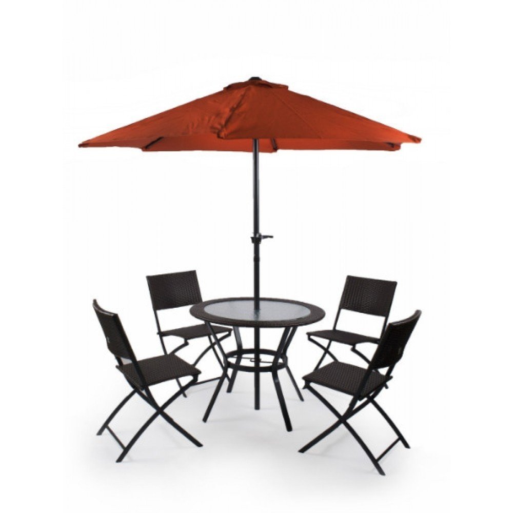 Комплект мебели (коричневый) со складным (оранжевым) зонтом TJF-R407-BN