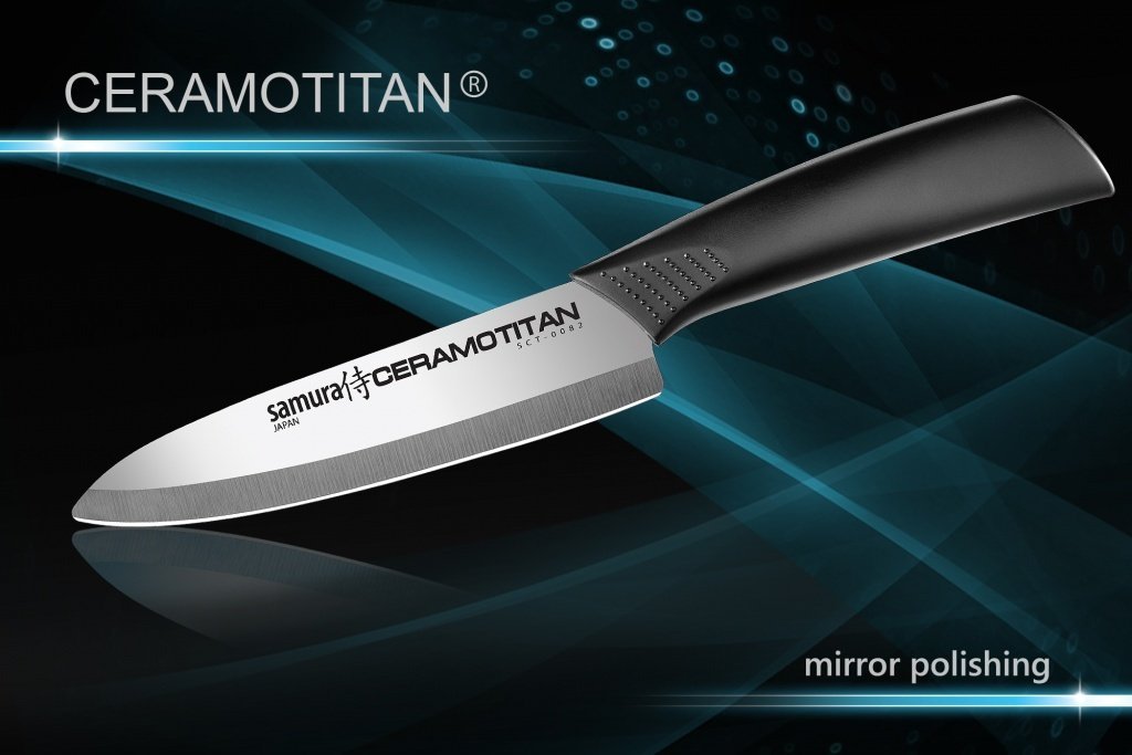 SCT-0021 Нож кухонный CERAMOTITAN универсальный 125 мм, черная рукоять, mirror