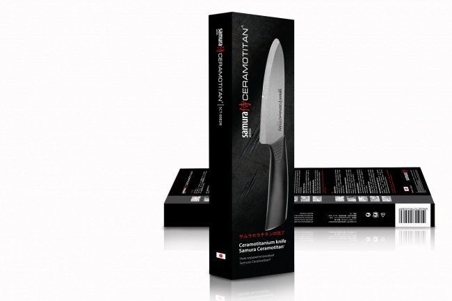 SCT-0082 Нож кухонный CERAMOTITAN Шеф 145 мм, черная рукоять, mirror