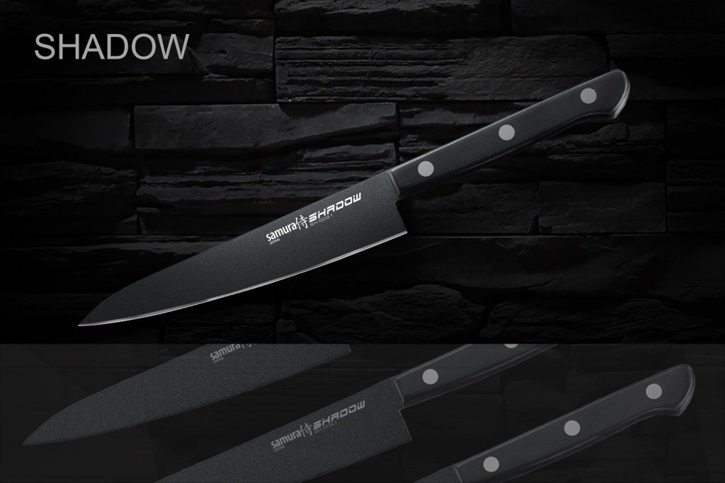 Нож кухонный Samura SHADOW универсальный с покрытием BLACK FUSO 135 мм, AUS-8, G-10