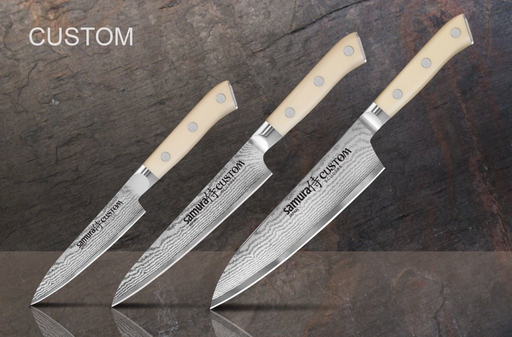 Набор из 3 кухонных дамасковых ножей Samura CUSTOM