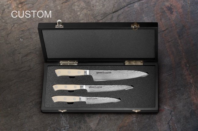 Набор из 3 кухонных дамасковых ножей Samura CUSTOM