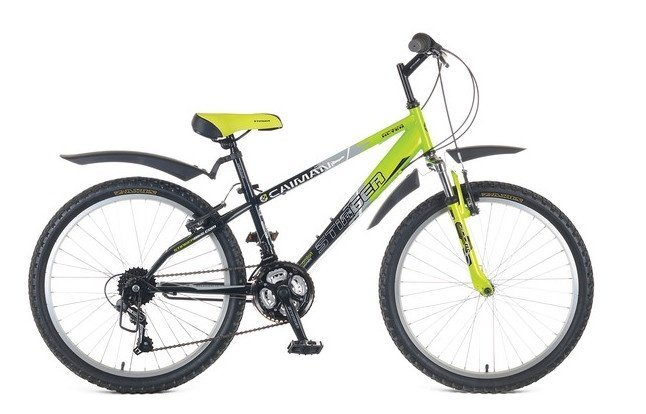 Велосипед двухколесный подростковый STINGER 24 Caima, 18 скоростей, серый/салатовый