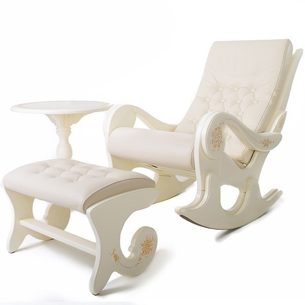 Набор мебели кресло-качалка  + подножник + чайный столик Грация кремовый