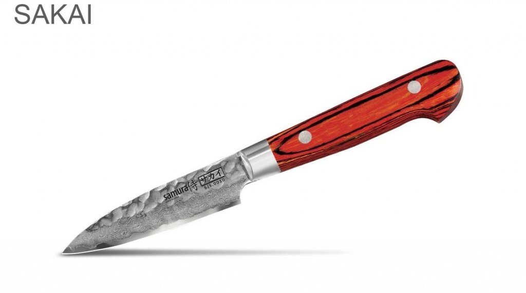 Кухонный нож Samura Sakai SJS-0010 овощной (Petty Knife) с деревянной рукоятью 80 мм 60 HRC