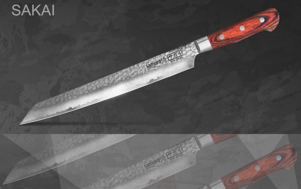 Кухонный нож Samura Sakai SJS-0044 янагиба (Yanagiba) с деревянной рукоятью 270 мм 60 HRC