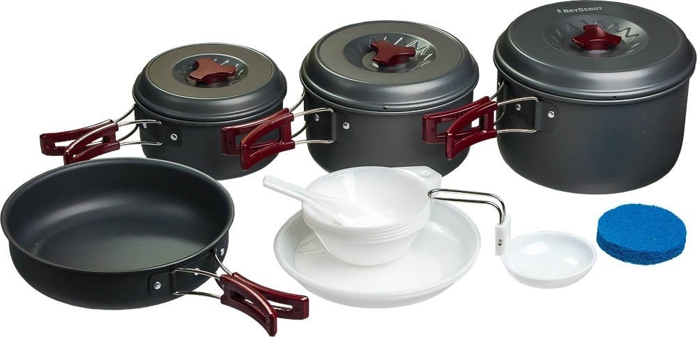 Набор алюминиевой посуды с антипригарным покрытием для кемпинга BOYSCOUT  на 5-6 персон
