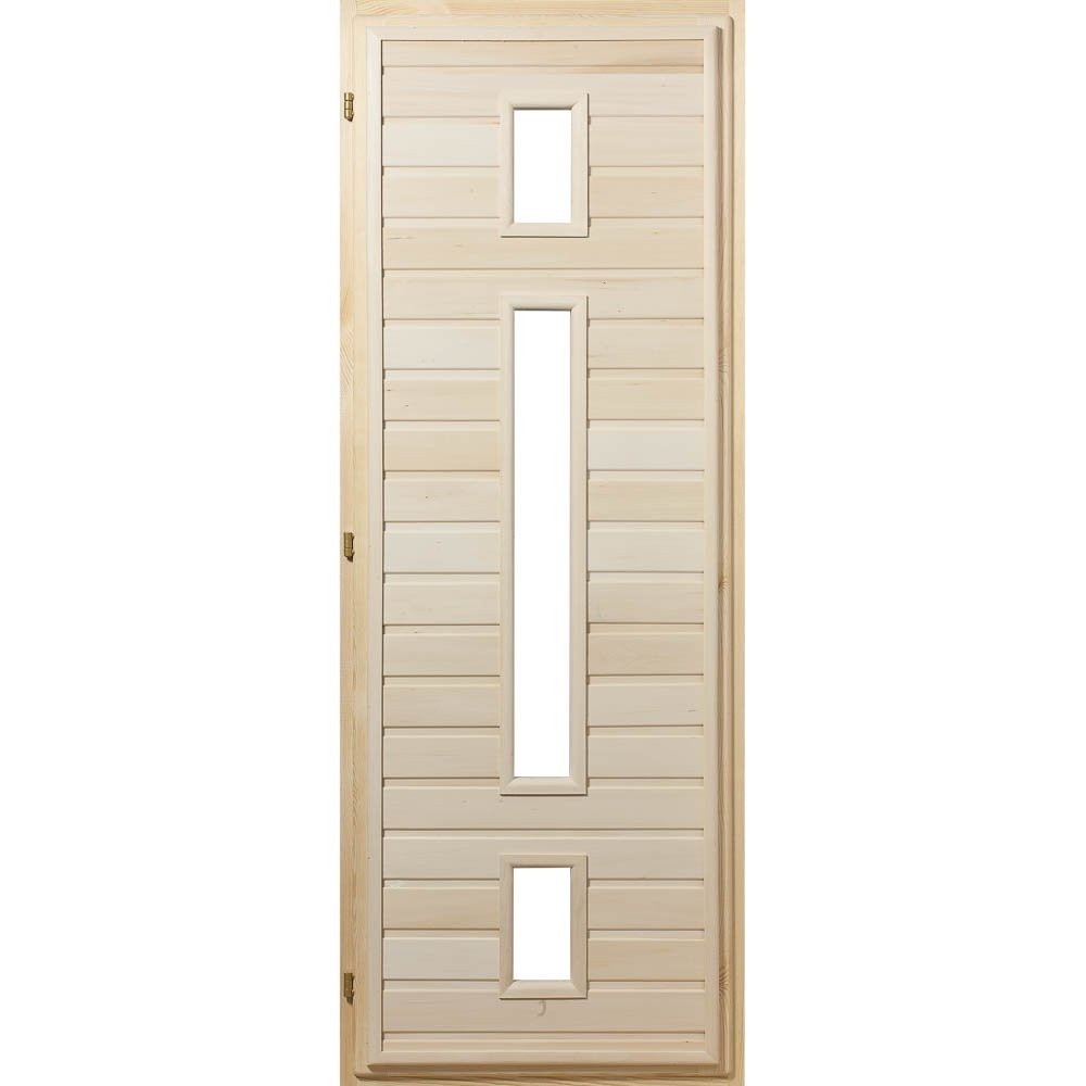  Дверь со стеклопакетом Узкий длинный прямоугольник с квадратами, липа, коробка из сосны Банные штучки
