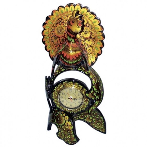 Часы настольные Глухарь на ветке, хохломская роспись