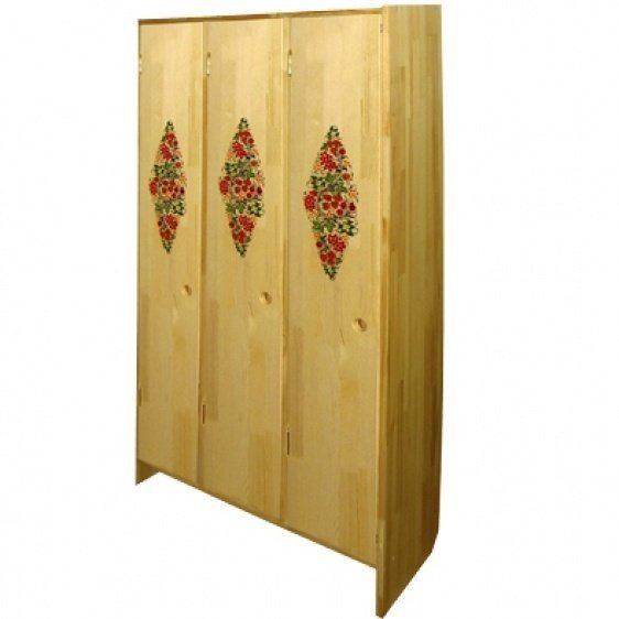 Шкаф для одежды трехсекционный, хохломская роспись