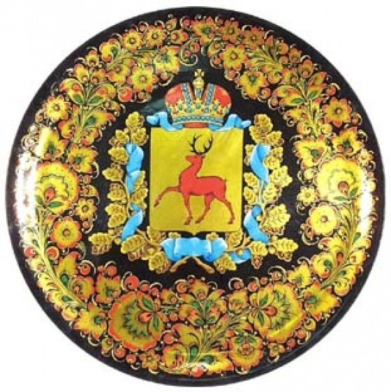 Тарелка-панно декоративное с геральдикой, хохломская роспись
